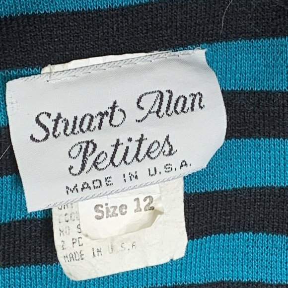 Stuart Alan Petites Sweater Dress Womans 12 Teal Black Stripe No Sleeve w/Jacket - Picture 9 of 16